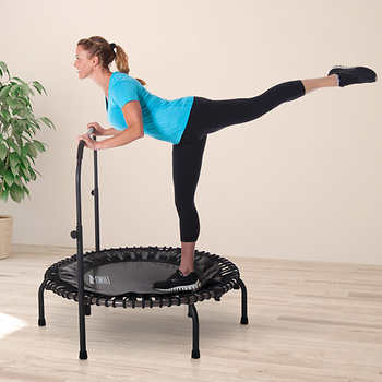 Trampoline Fitness GYMAX 101cm - 150kg Charge - Pliable Avec Poignée Réglable
